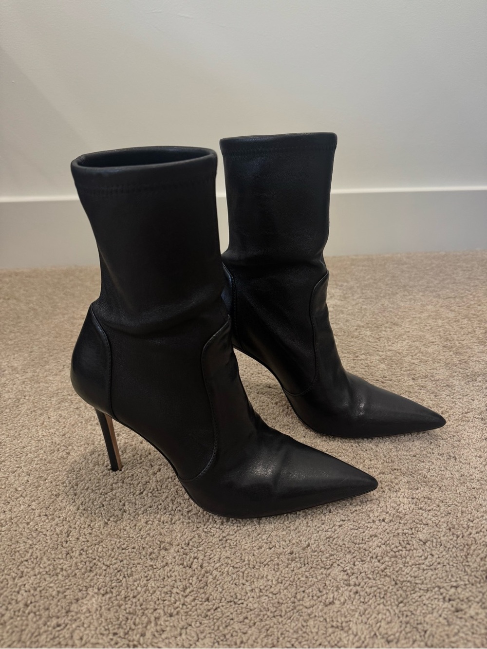 Stuart Weitzman Power 75MM Leather Ankle Boots Pointed-Toe Stiletto
